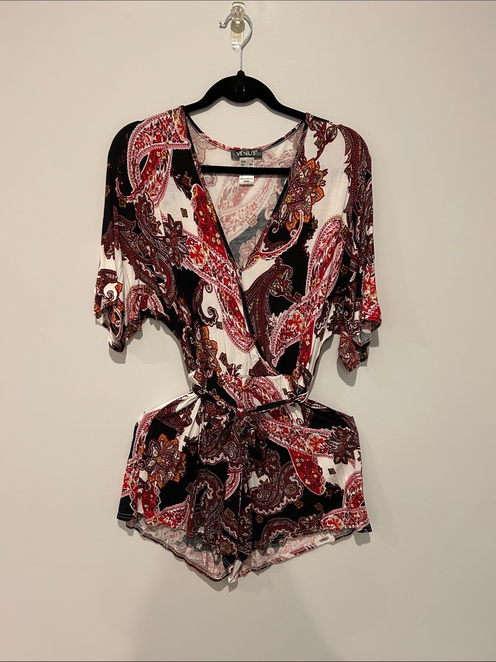 VENUS Black, Red and Cream Paisley Wrap Romper